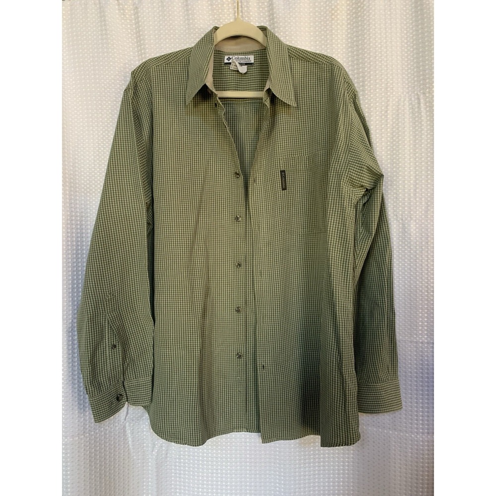 Columbia‎ Mens Large Long Sleeved Green Checkered Shirt
